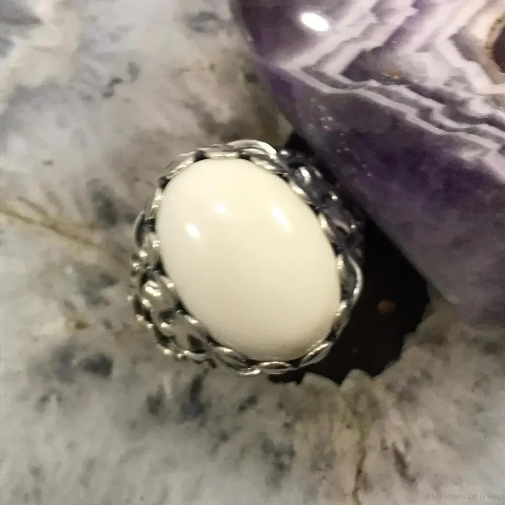 Carolyn Pollack Sterling Silver Oval White Jasper Dome Ring Size 9 For Women - Picture 1 of 10